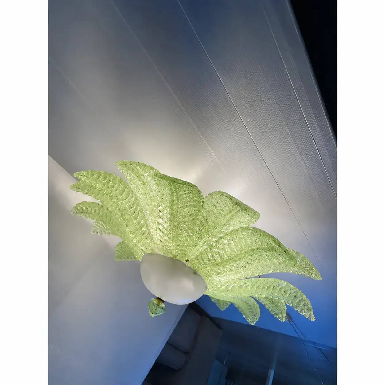 Green Murano Glass Flush Mount, Mazzega Zuccheri Venini Barovier Style