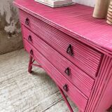 Vintage pink rattan chest of drawers