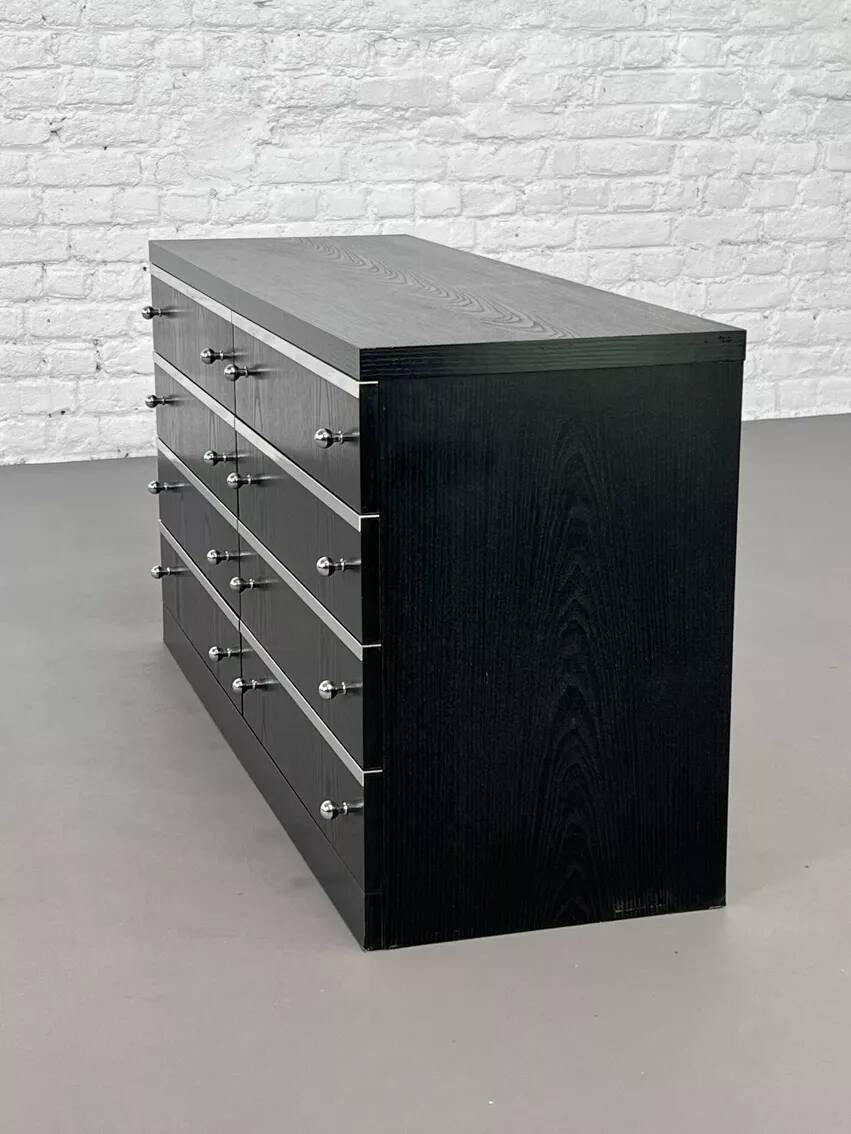 Black and chrome 8-drawer chest of drawers from the 70s - 80s
