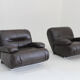 Giuseppe Munari lounge chairs brown leather 1970s, Italy, set of 2