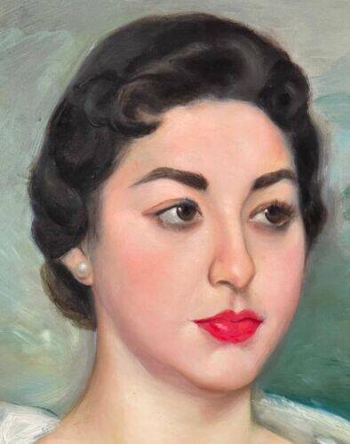 Old oil painting portrait of a woman from the 20th century