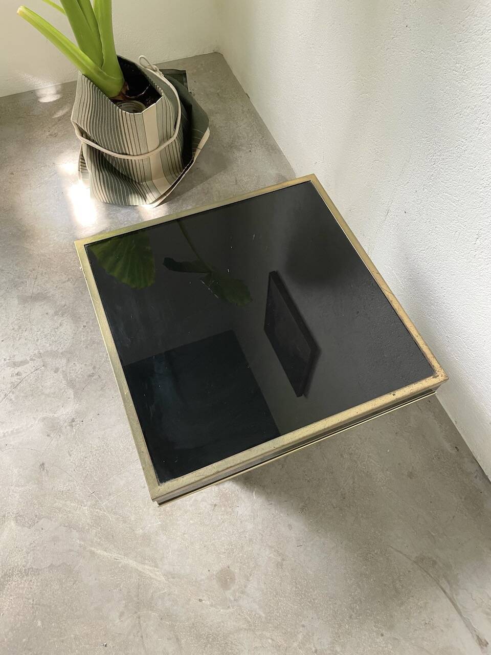 Black lacquer and brass console coffee table