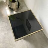 Table basse console appoint en laque noire et laiton