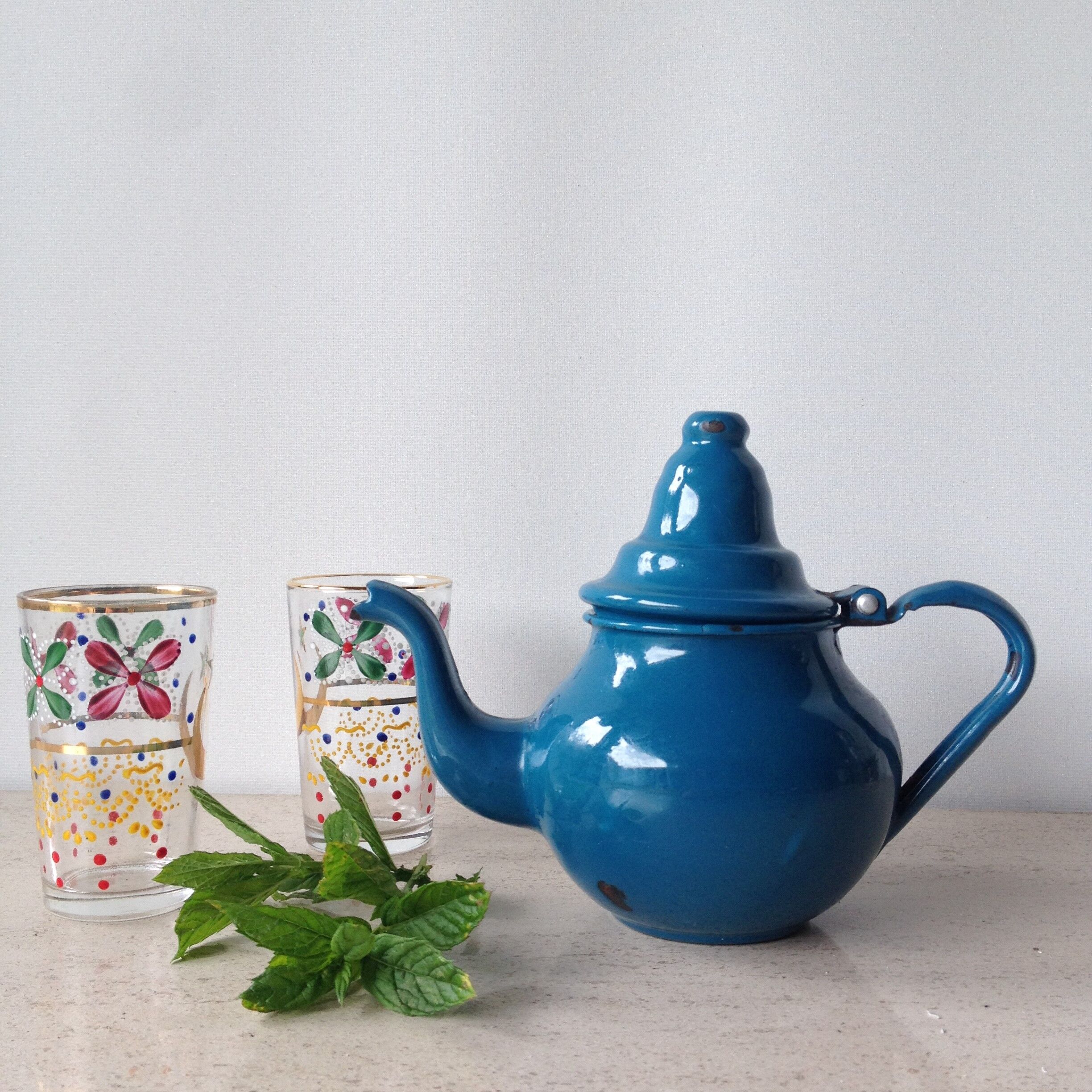 Teapot blue enameled metal