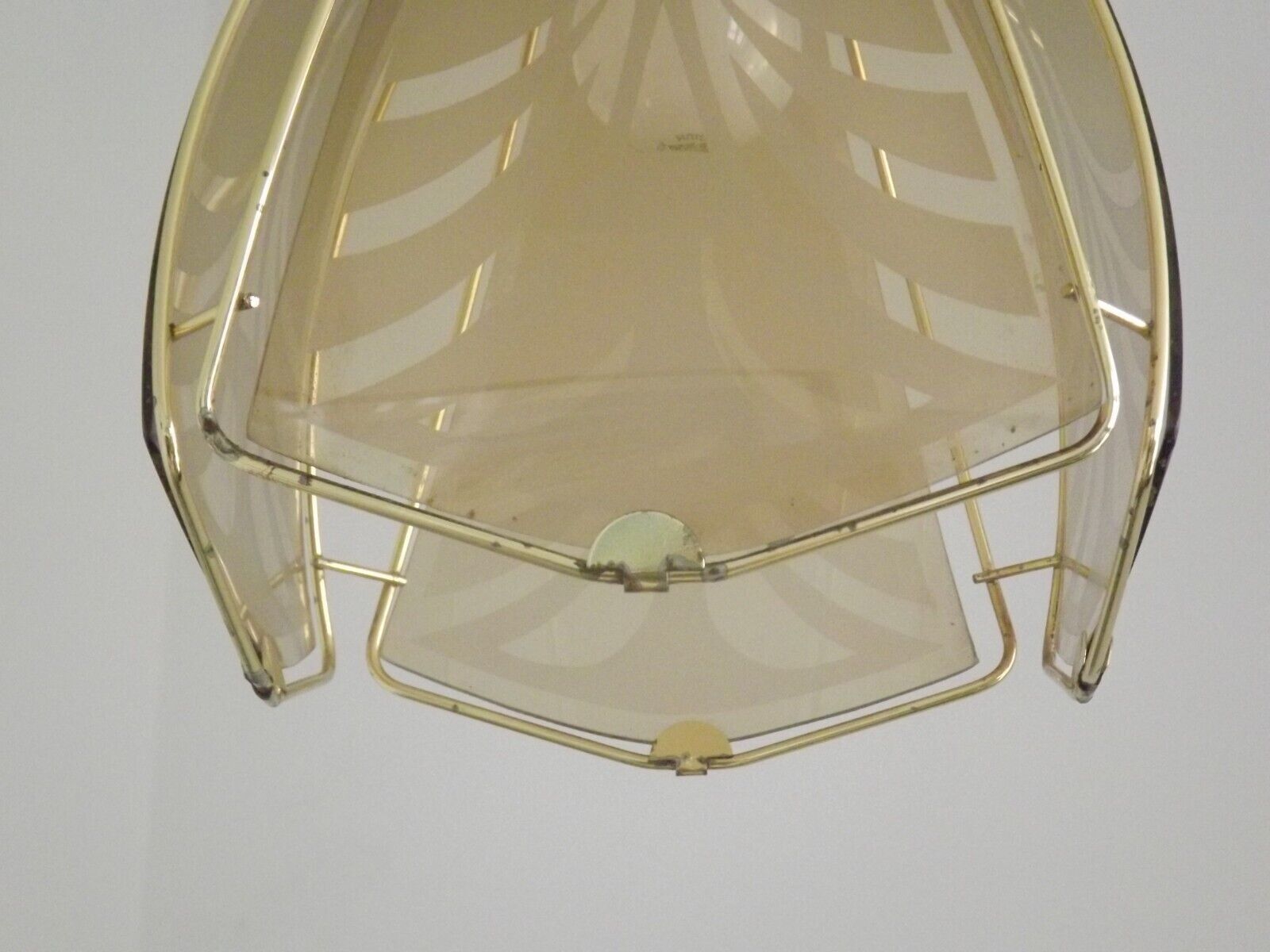 French ceiling light in gold metal with 4 decorative glass panels.