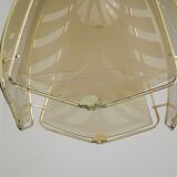 French ceiling light in gold metal with 4 decorative glass panels.
