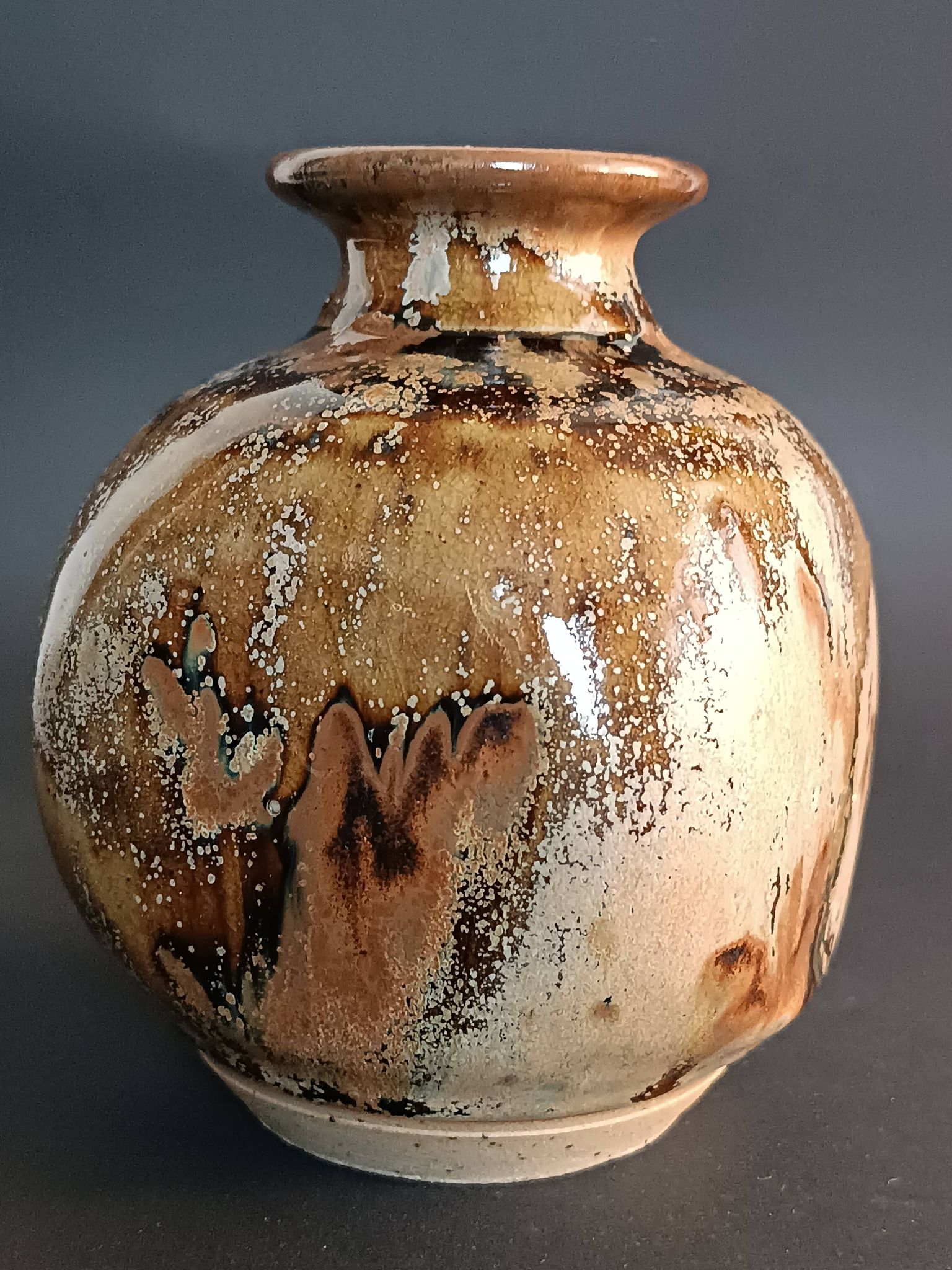 Glazed stoneware vase with signature, mid-20th century.