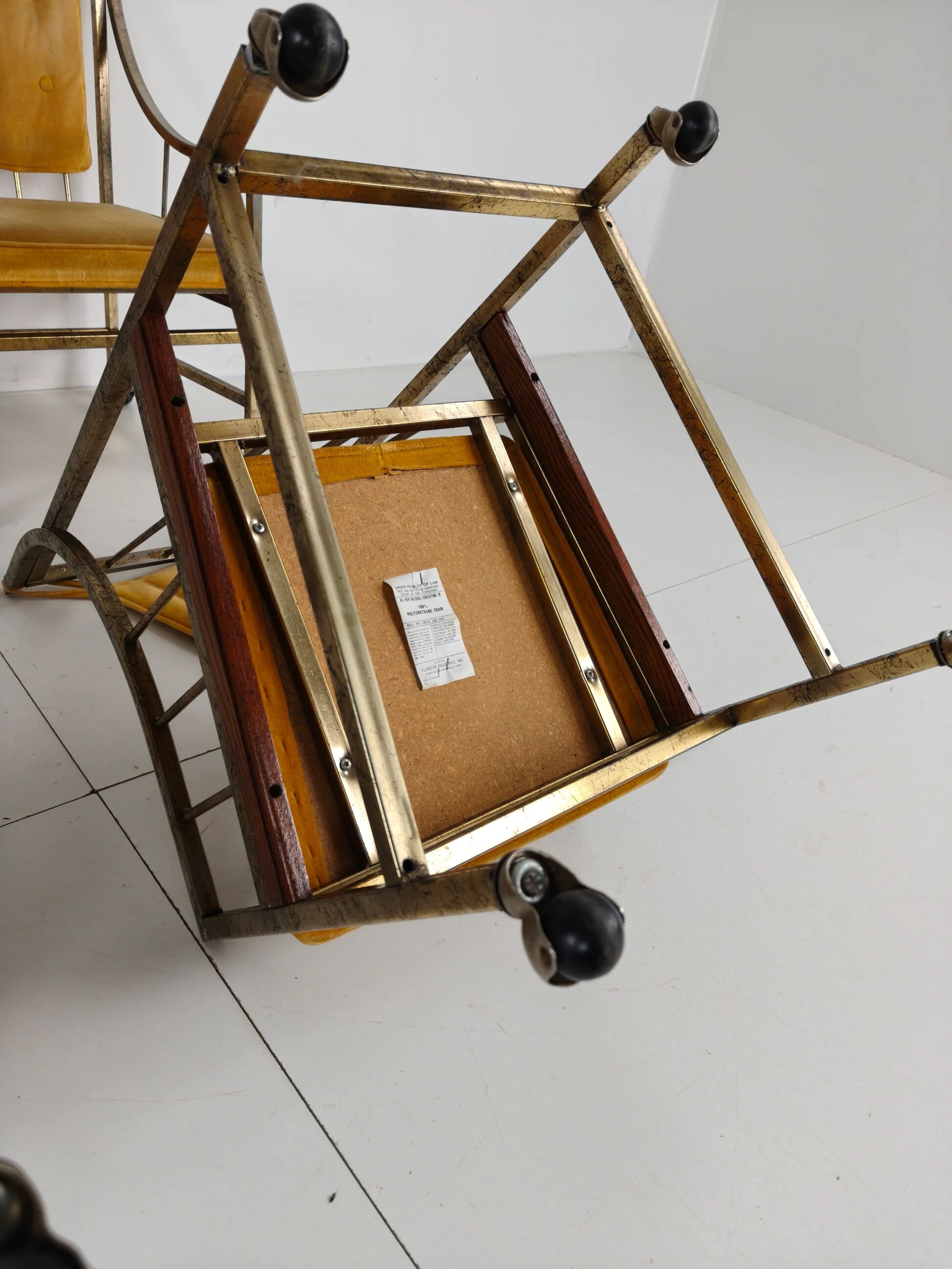 Unique set of mid-century style dining and lounge chairs – gilded, made between 1940-1948 by Flanders Industries Inc, Fort Smith, Arkansas