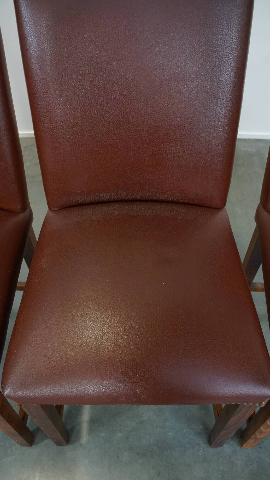 Set of 4 English style dining chairs in cognac-colored leather