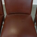 Set of 4 cognac-colored English style dining chairs made of leather
