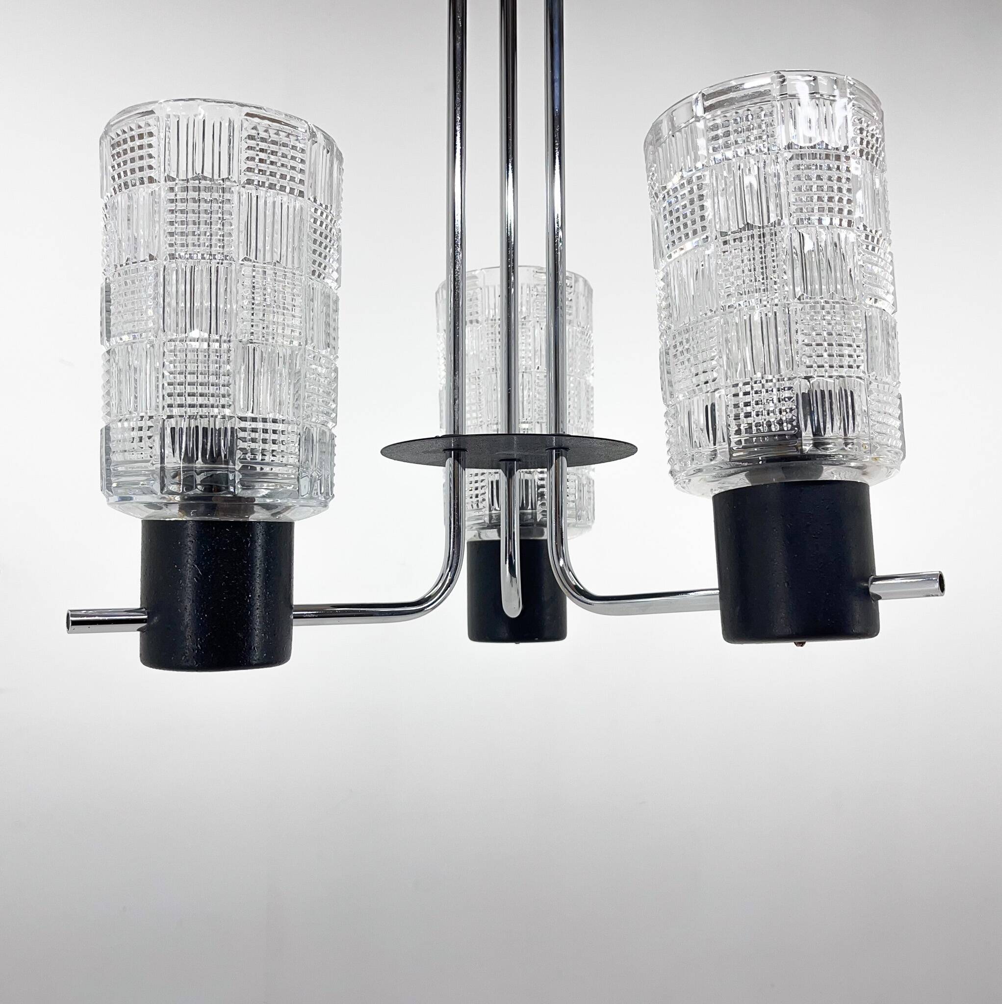1970s Chrome, Glass & Metal Chandelier, Czechoslovakia