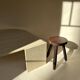 Travertine eye-shaped coffee table