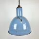 Bauhaus blue enamel industrial pendant lamp, 1950s