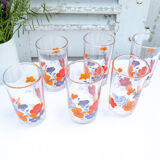 6 glasses with orangeade patterns retro flowers