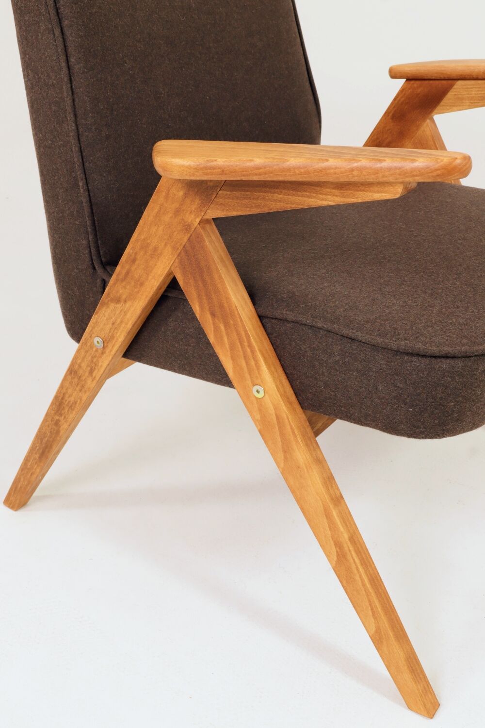 Vintage Lounge Chair Dark Cacao Wool Upholstery