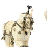 Pair of Decorative Wooden Horses Covered with Bone Mosaic Silver Plated
