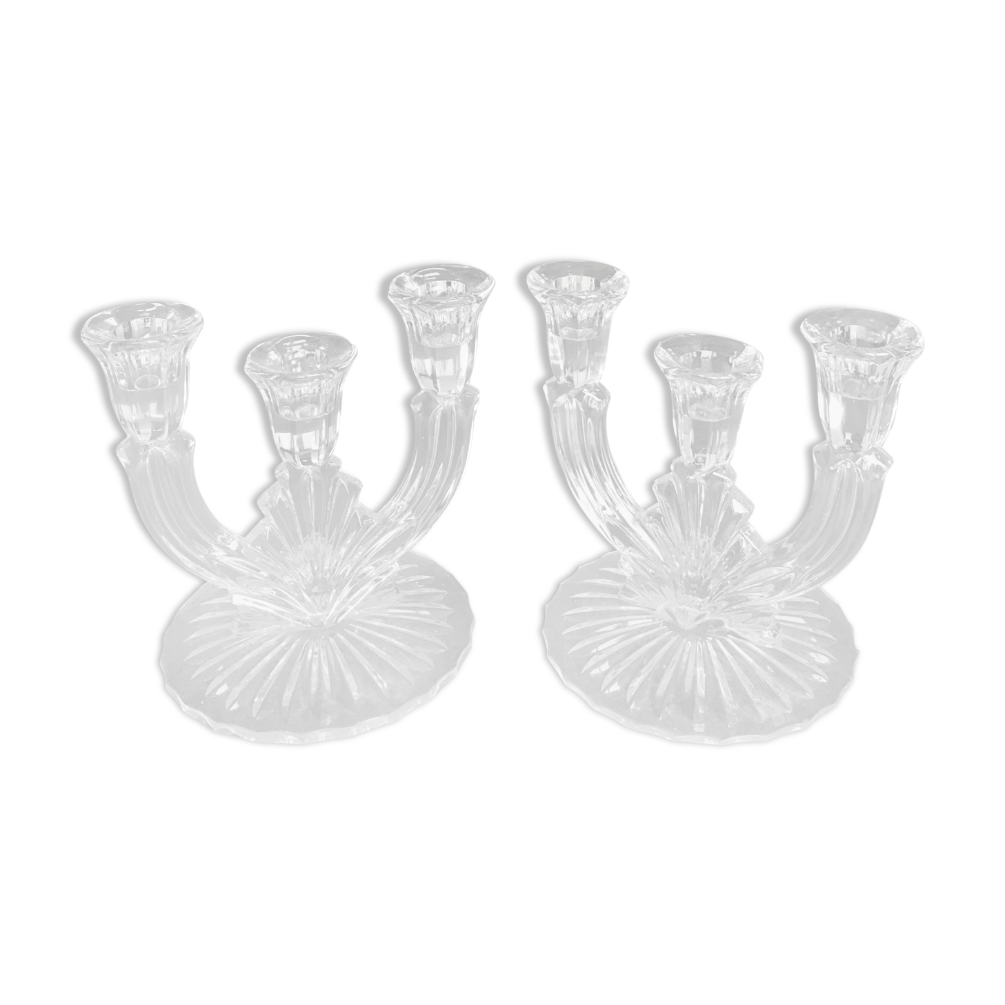 PAIR OF VINTAGE CANDLESTICKS IN CRYSTAL CANDLESTICK 3 BRANCHES ART DECO