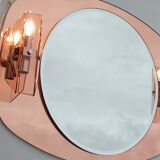 Designer mirror with its Italian pink glass sconces Veca vintage 1970.
