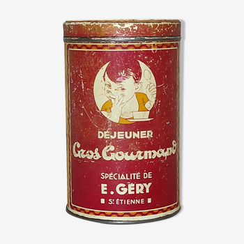 Vintage advertising lithographed sheet metal box Déjeuner Gros Gourmand Specialty E. Géry St Etienne