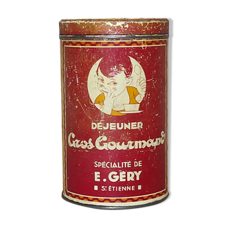 Vintage advertising lithographed sheet metal box Déjeuner Gros Gourmand Specialty E. Géry St Etienne