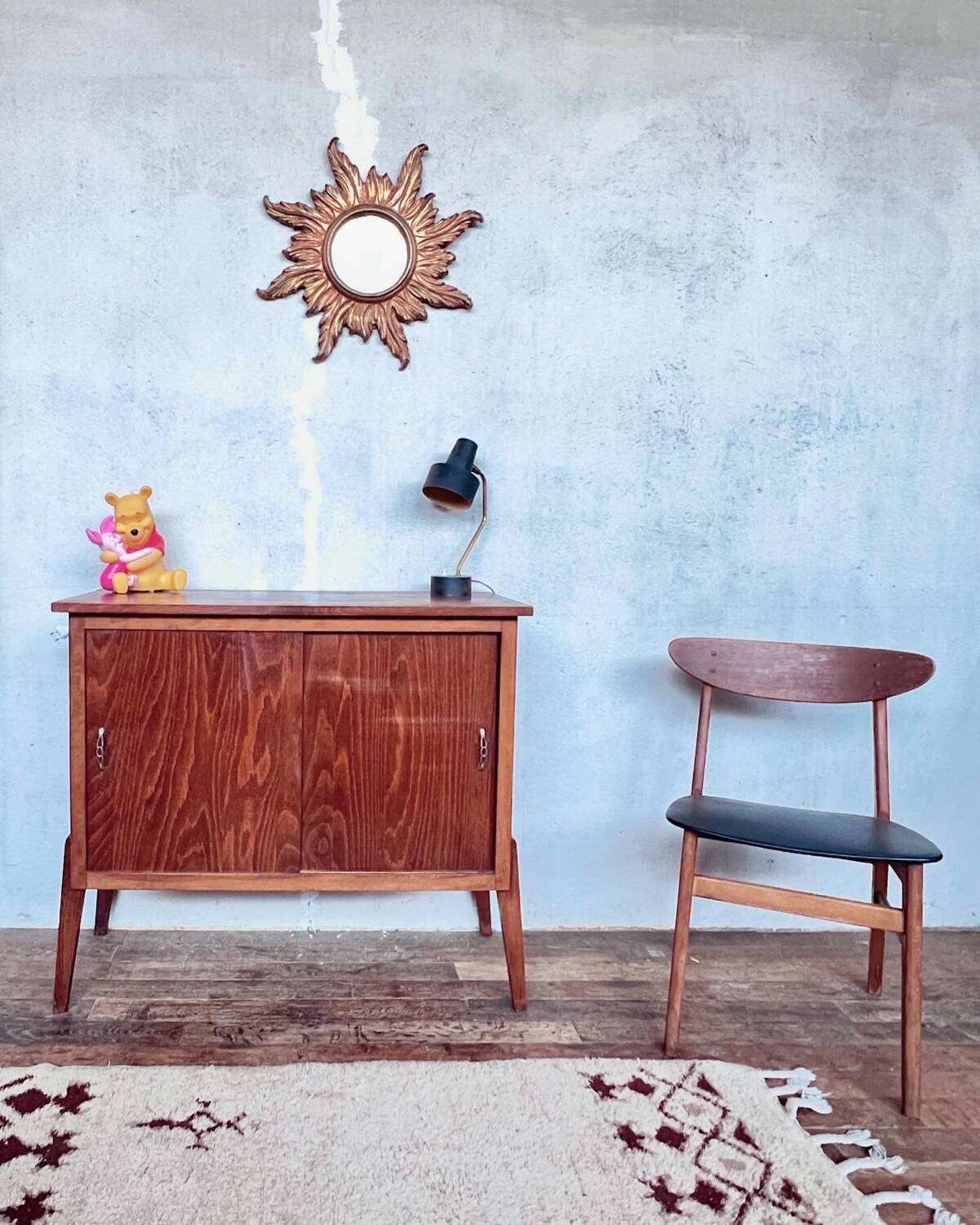 Vintage high sideboard with compass feet