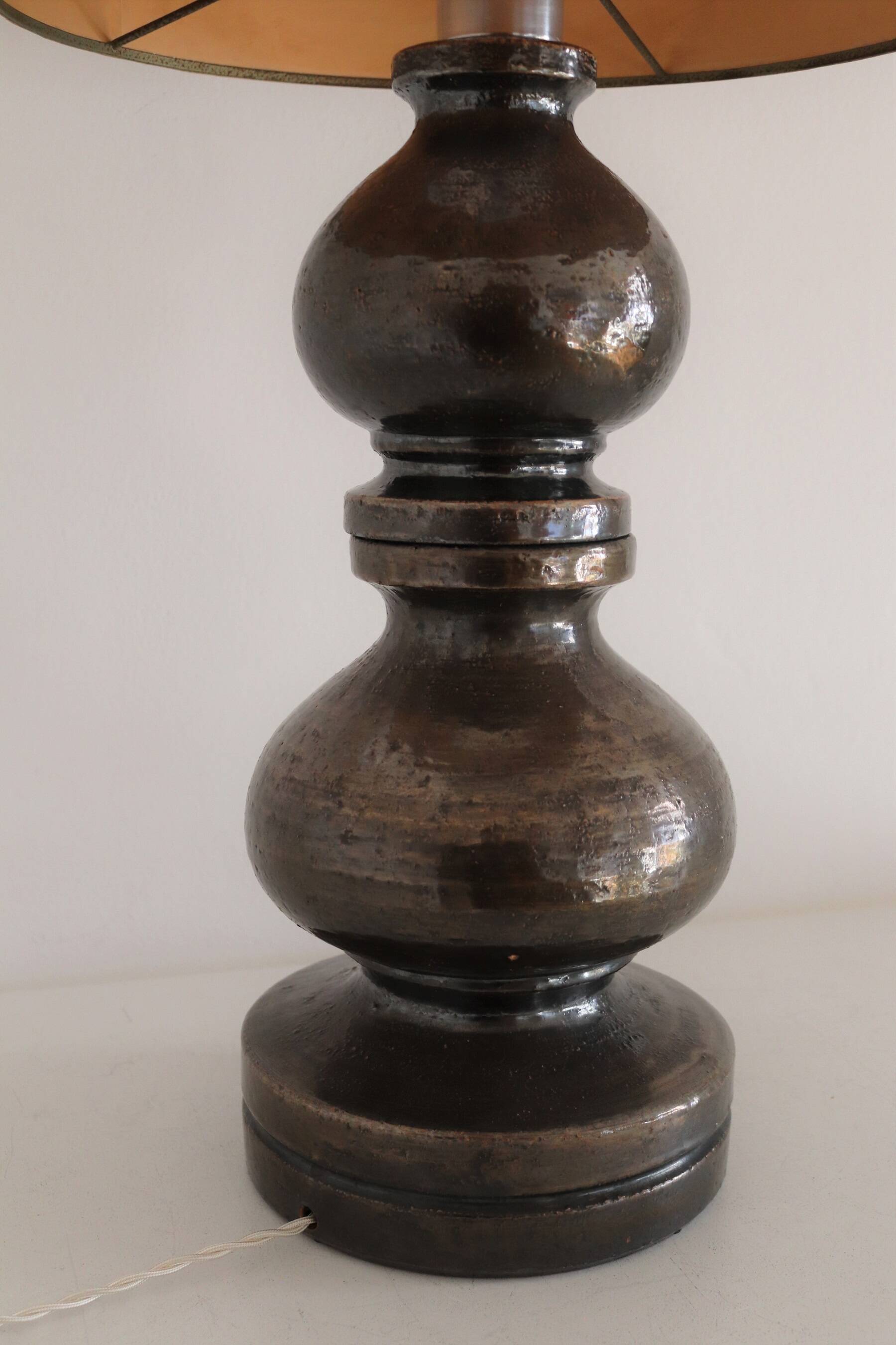 Italian Ceramic Table Lamp by Aldo Londi with Cork Lampshade, 1960