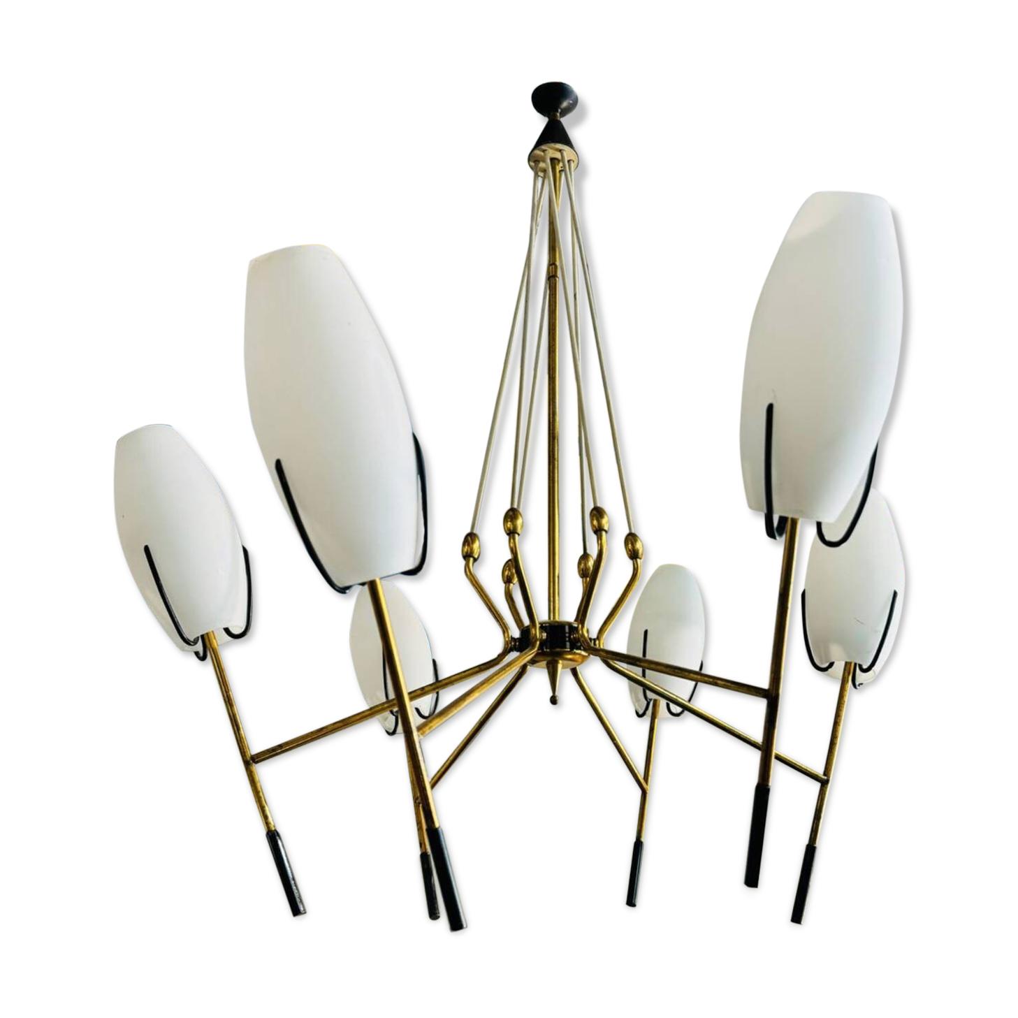 Lampadario vintage in vetro opalino bianco