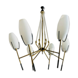 Lampadario vintage in vetro opalino bianco