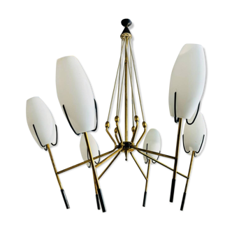 Lampadario vintage in vetro opalino bianco