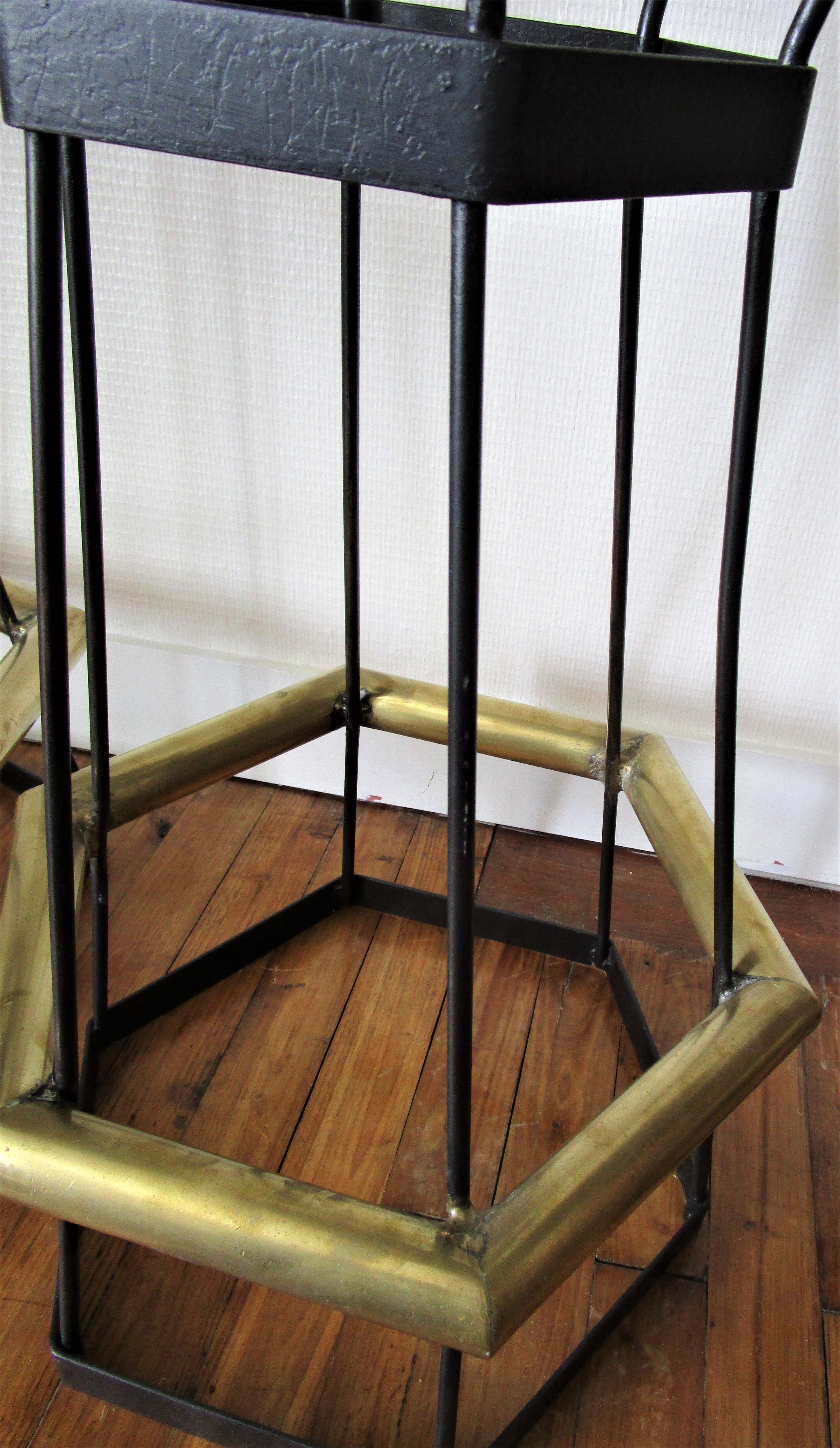 Five brass bar stools and vintage black metal 80s