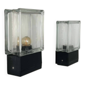 Pair of vintage wall lights, glass and black metal, Italy 1980