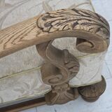 1960s, Danish armchair, beige/brown furniture fabric, carved oak wood.