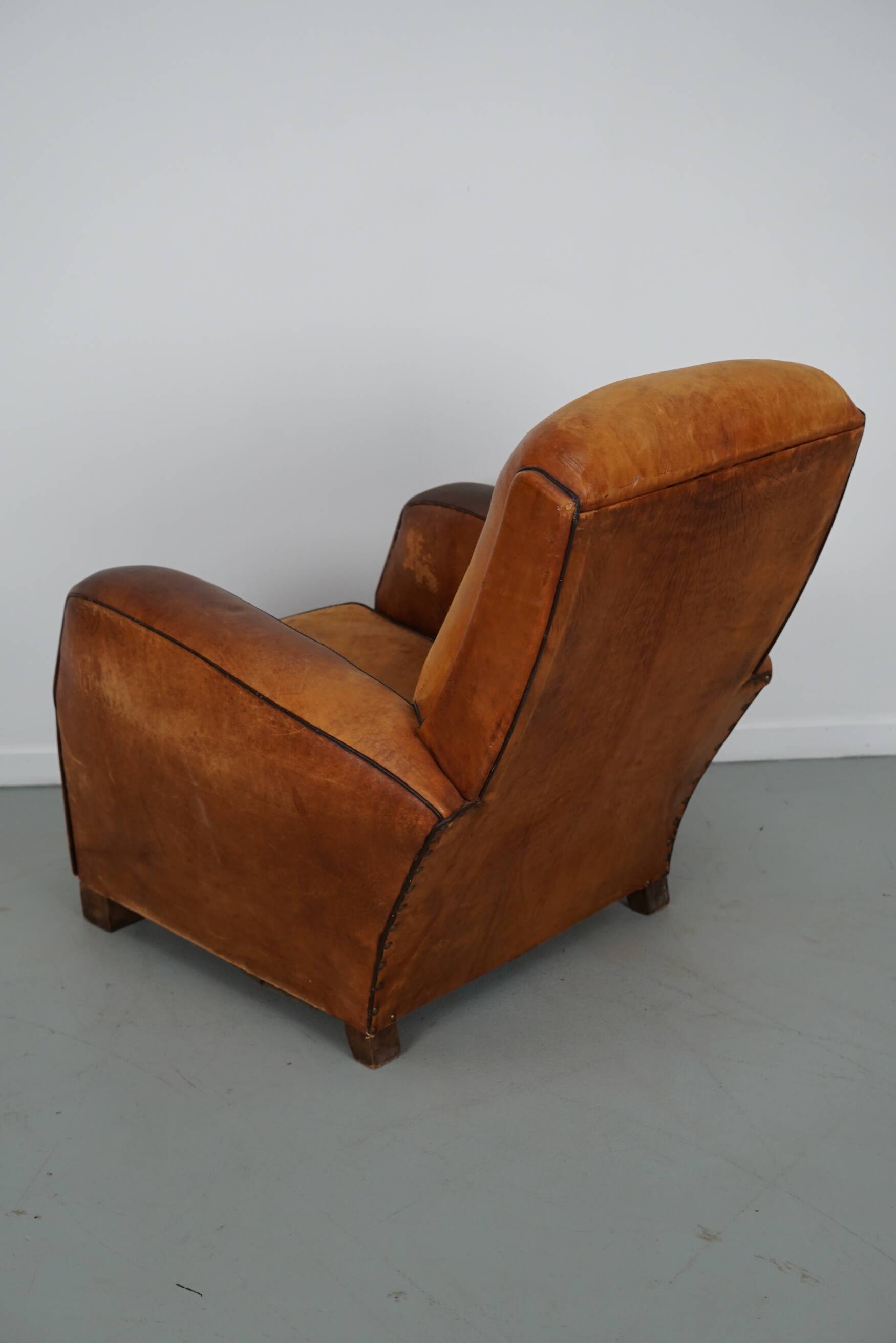 Vintage French Cognac-Colored Leather Club Chair, 1950s
