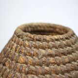 Old basket, burgundy straw and bramble, woven basket, interior decoration