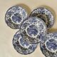 Set of five English deep plates, made of ironstone ceramic, romantic scene.
