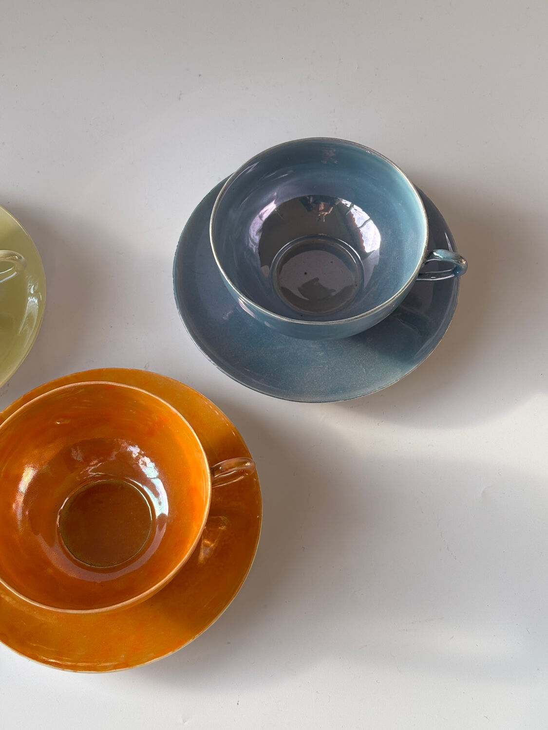 Iridescent fine porcelain teacups