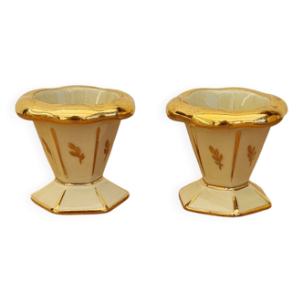 2 coquetiers beige et doré Limoges