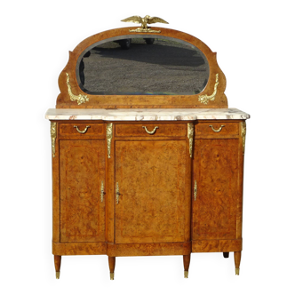 Louis XVI buffet with mirror, marble, and bronze fittings.
