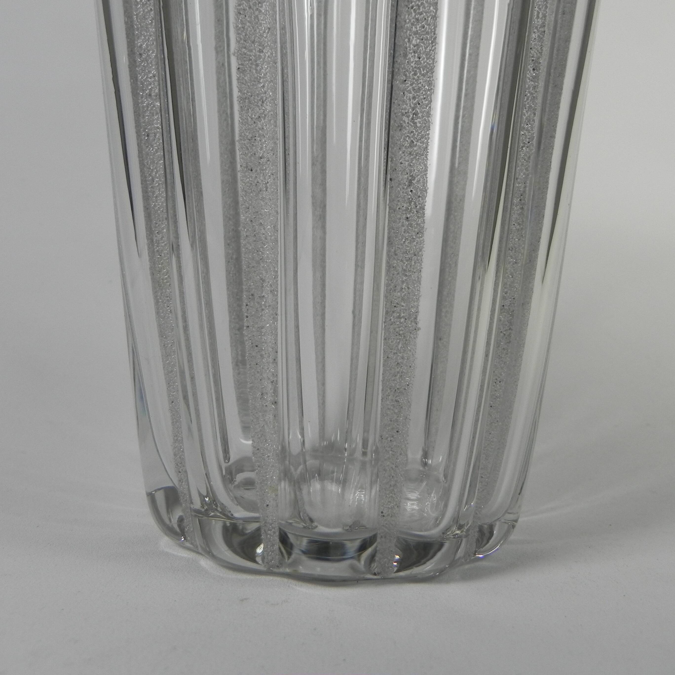 Vase with 12 vertical ribs in frosted glass, Verrerie de Fains, 1950s