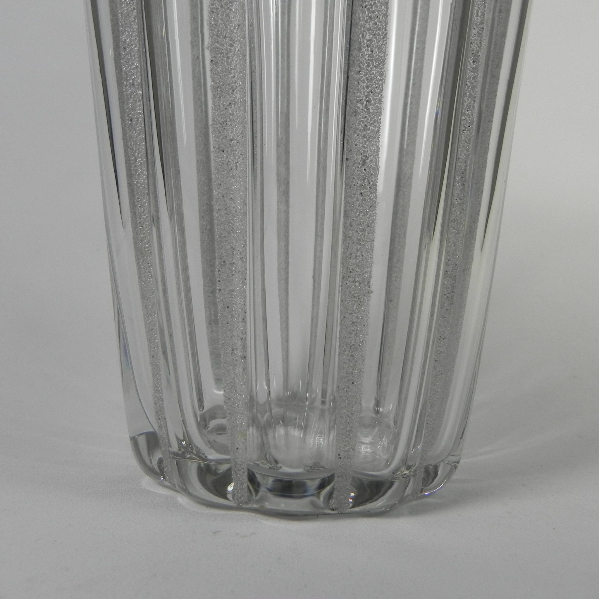 Vase with 12 vertical ribs in frosted glass, Verrerie de Fains, 1950s