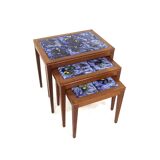 Set of 3 nesting tables in rosewood and ceramics, Sweden, 1960