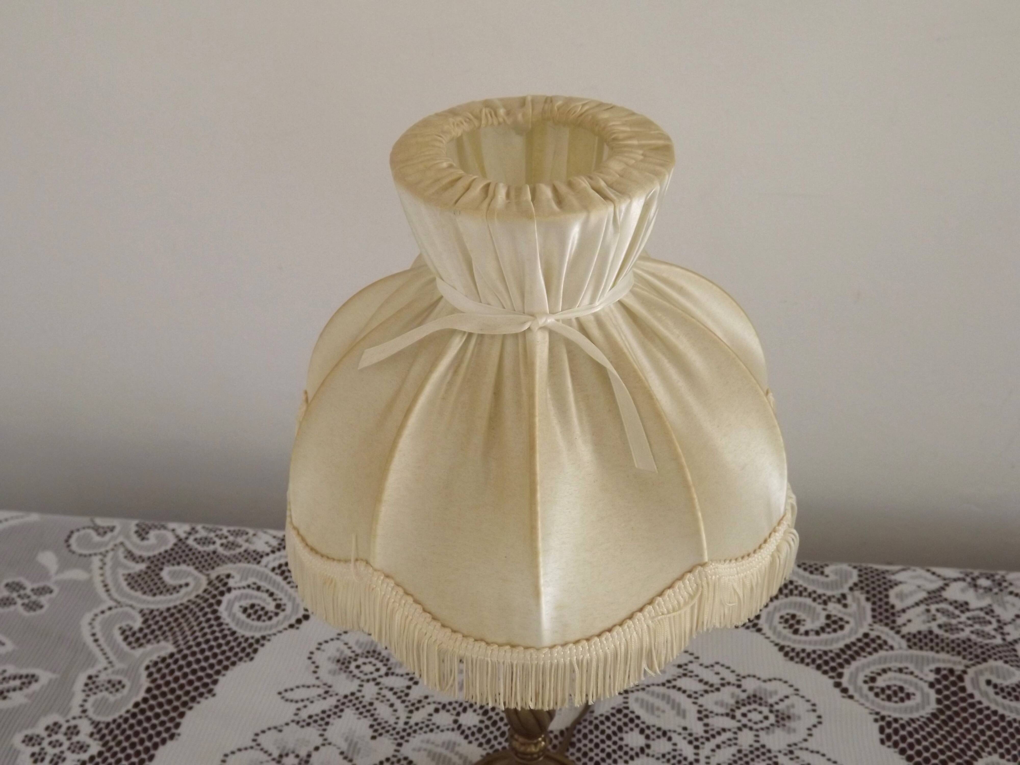 French Vintage Brass Table Lamp With Cream Fringed Shade 5567