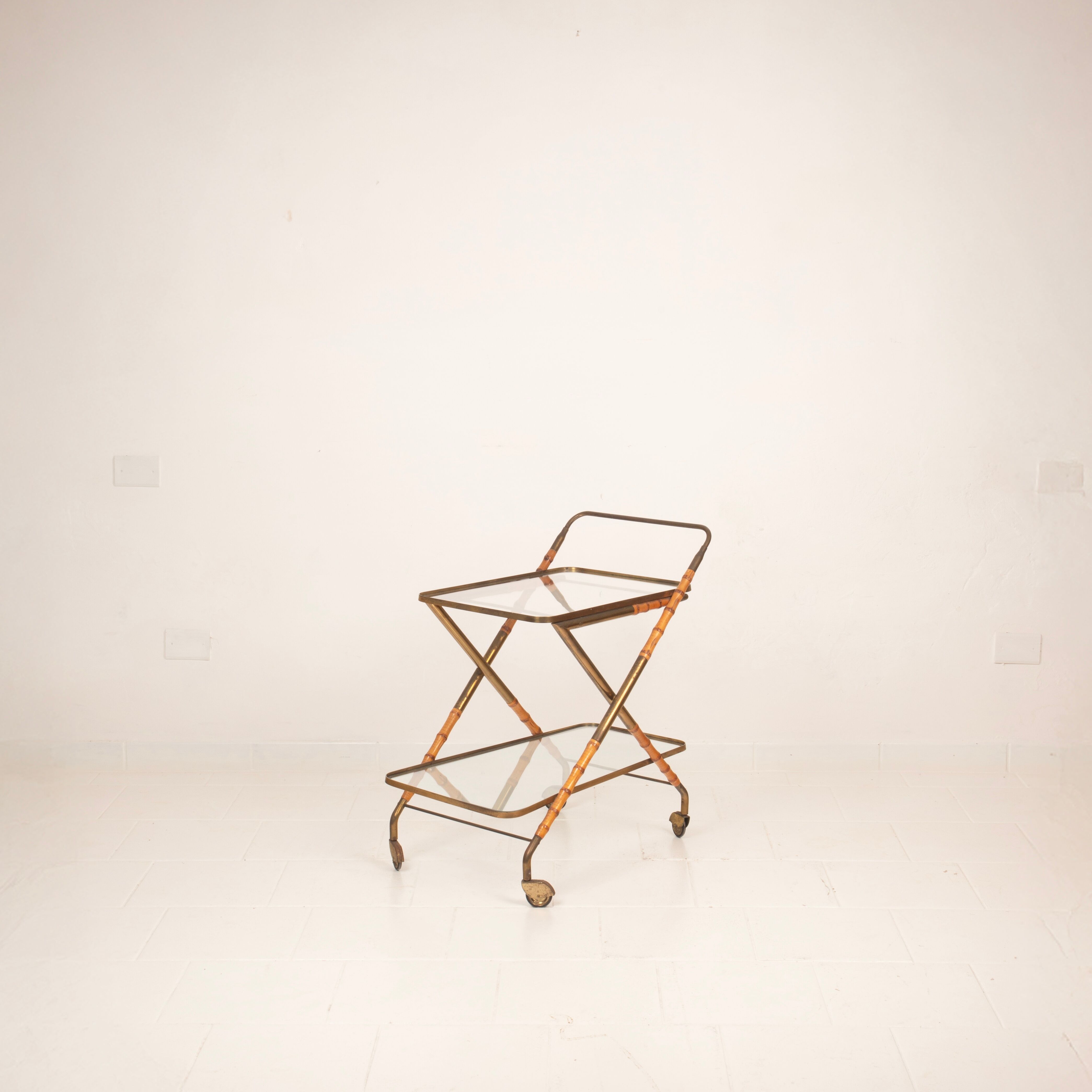 Cesare Lacca Cart in Faux Bamboo and Brass, 1950