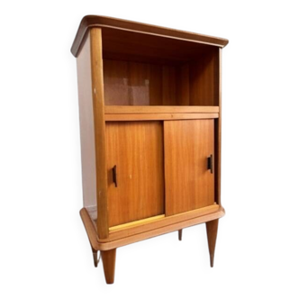 Rare meuble hi-fi vintage années 50 – design scandinave, bois blond, pieds