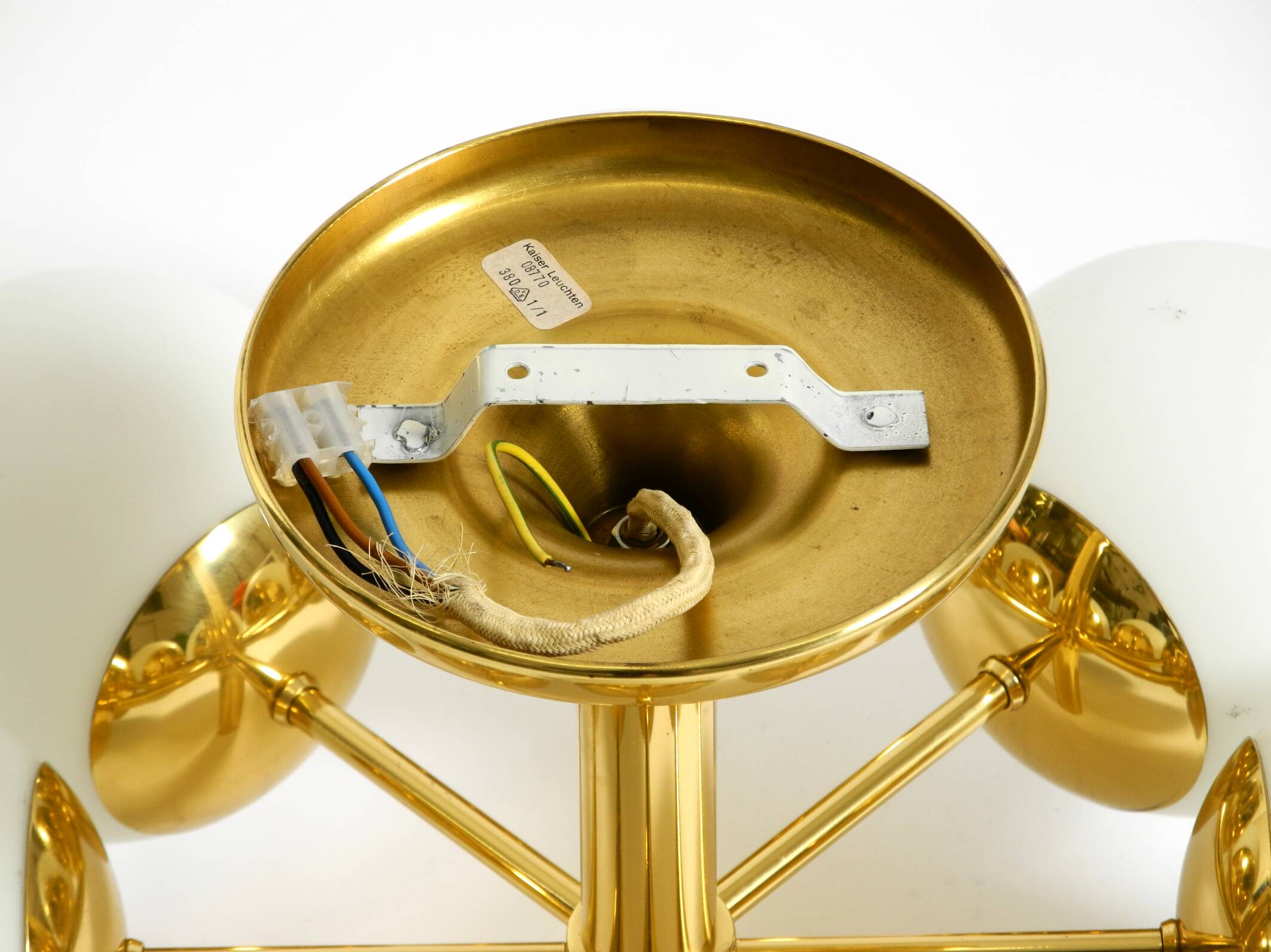 1960s Space Age brass ceiling lamp with 8 glass balls by Kaiser Leuchten