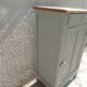 Vintage Parisian cupboard with 1 door, 1 drawer, reimagined in grey-green.