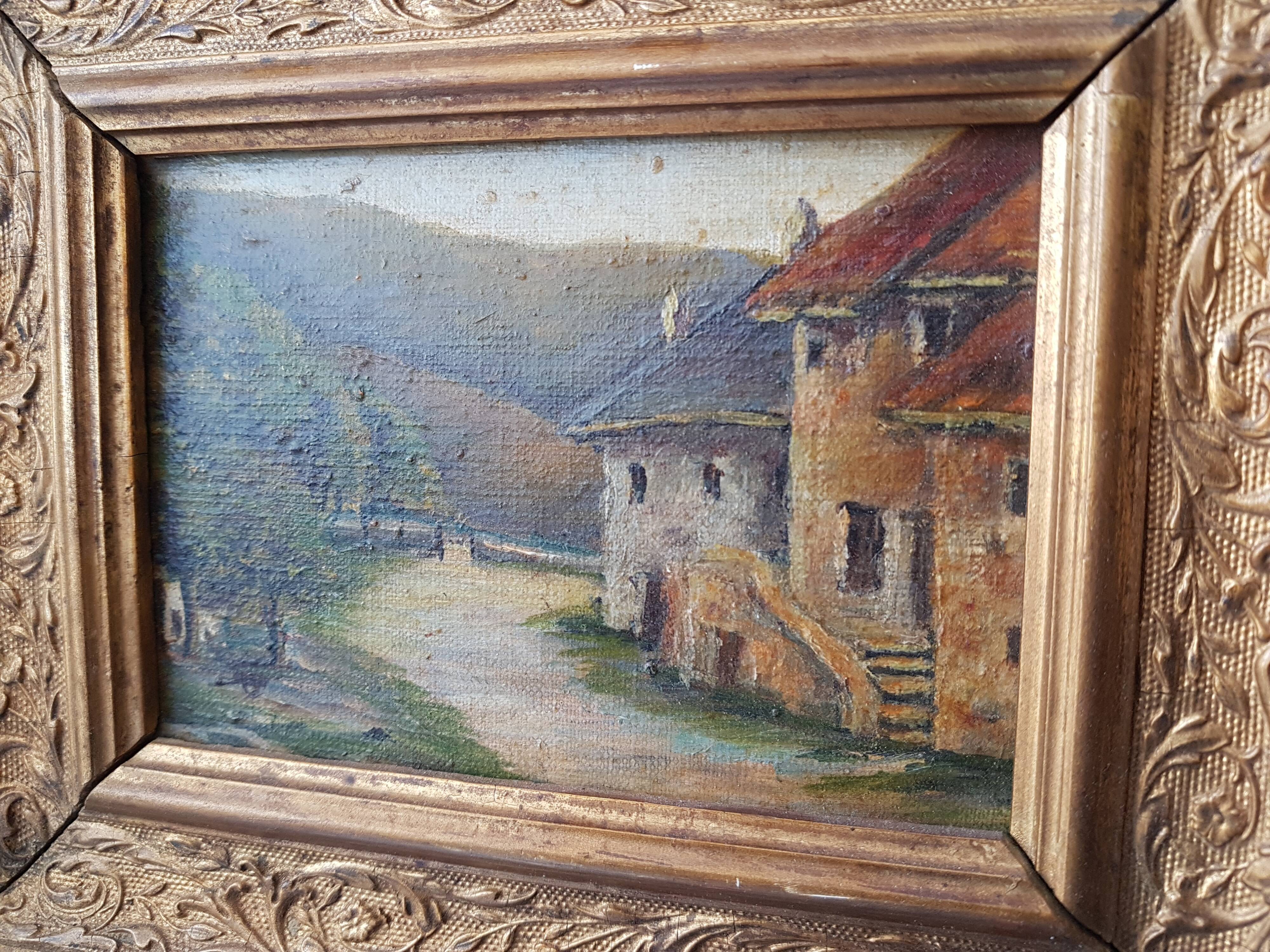 Oil on cardboard with frame