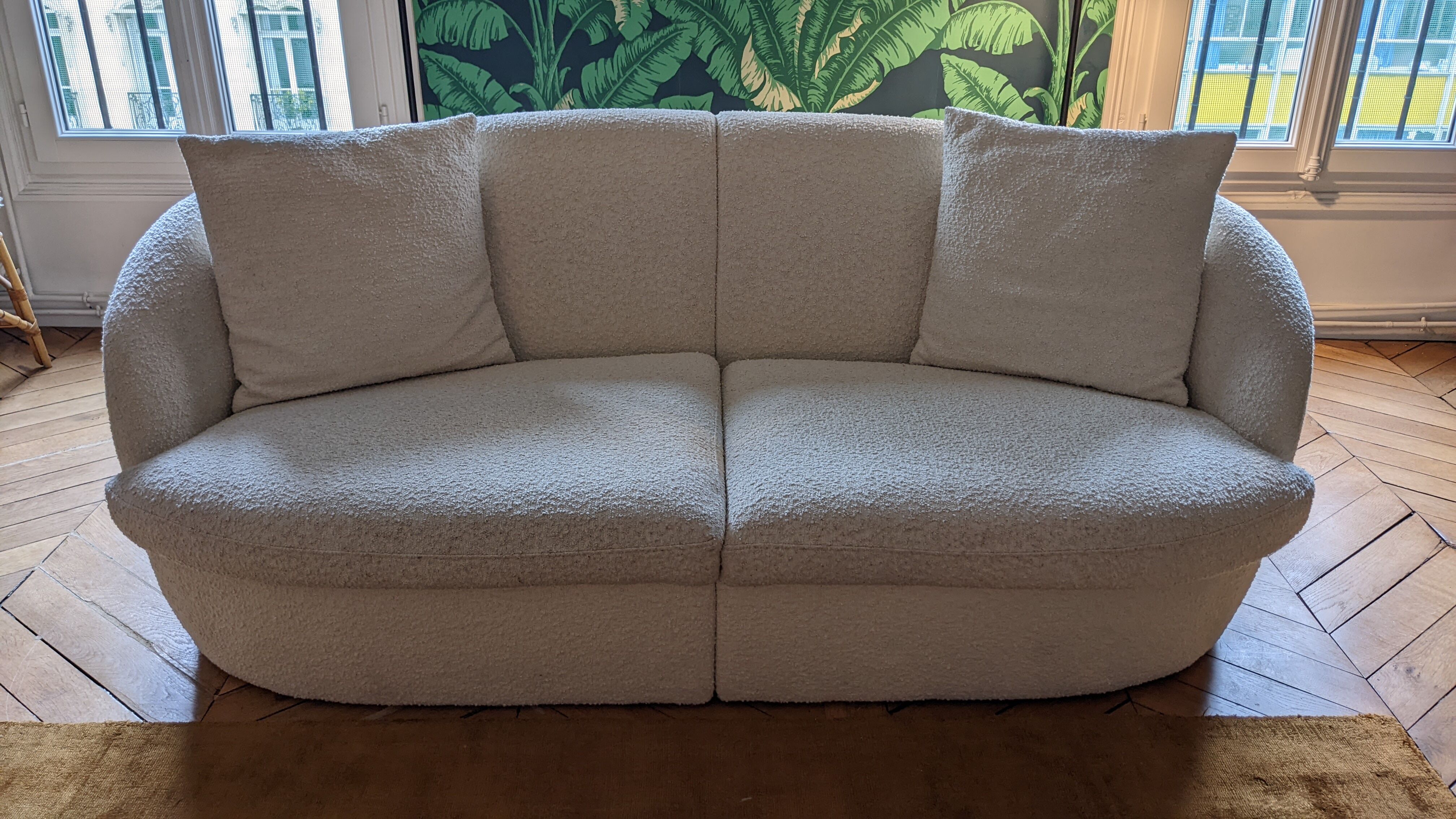 White curly wool sofa