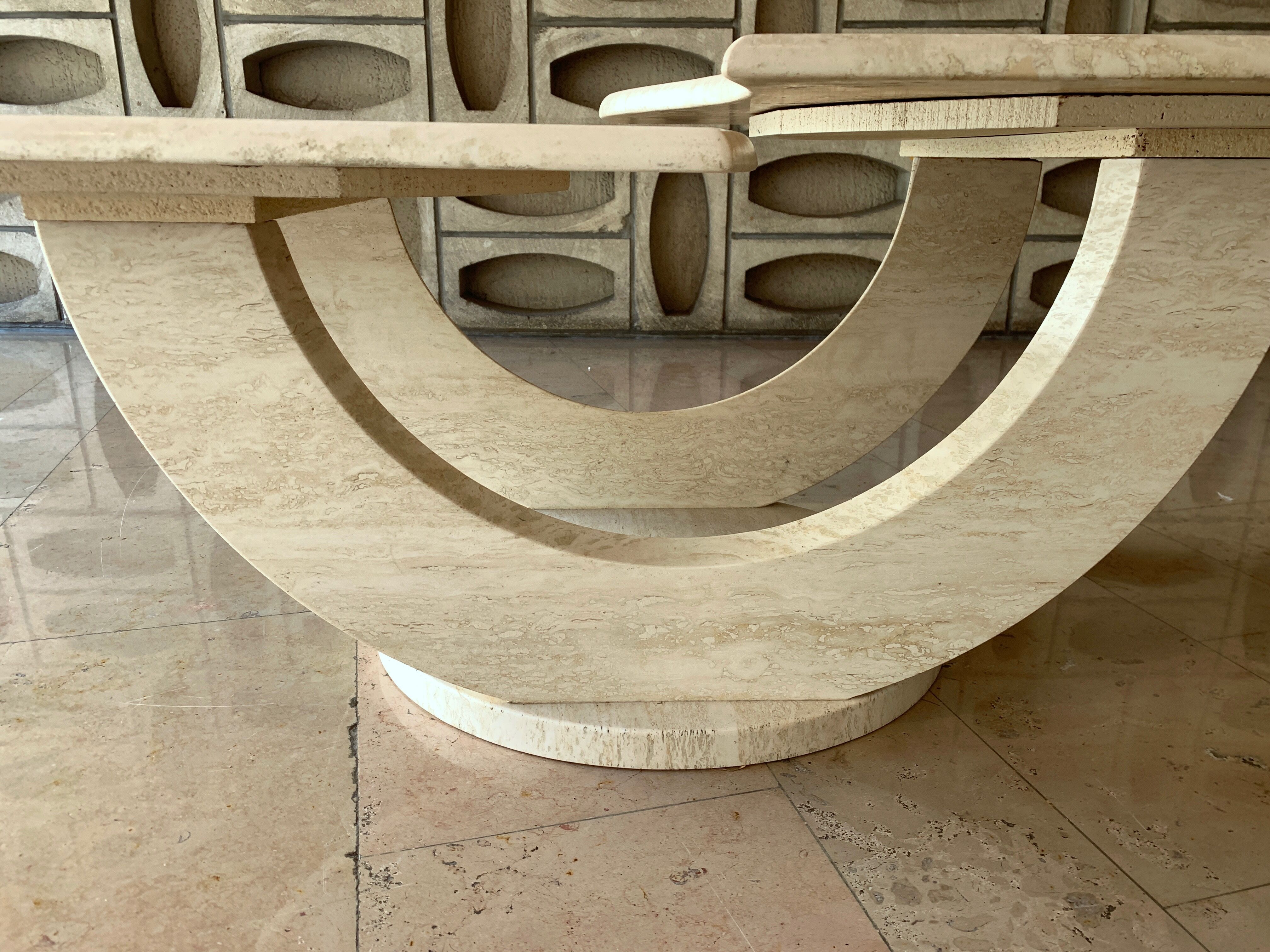 Travertine table with two turntables