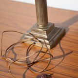 Brass lamp with vintage blue laminated lampshade